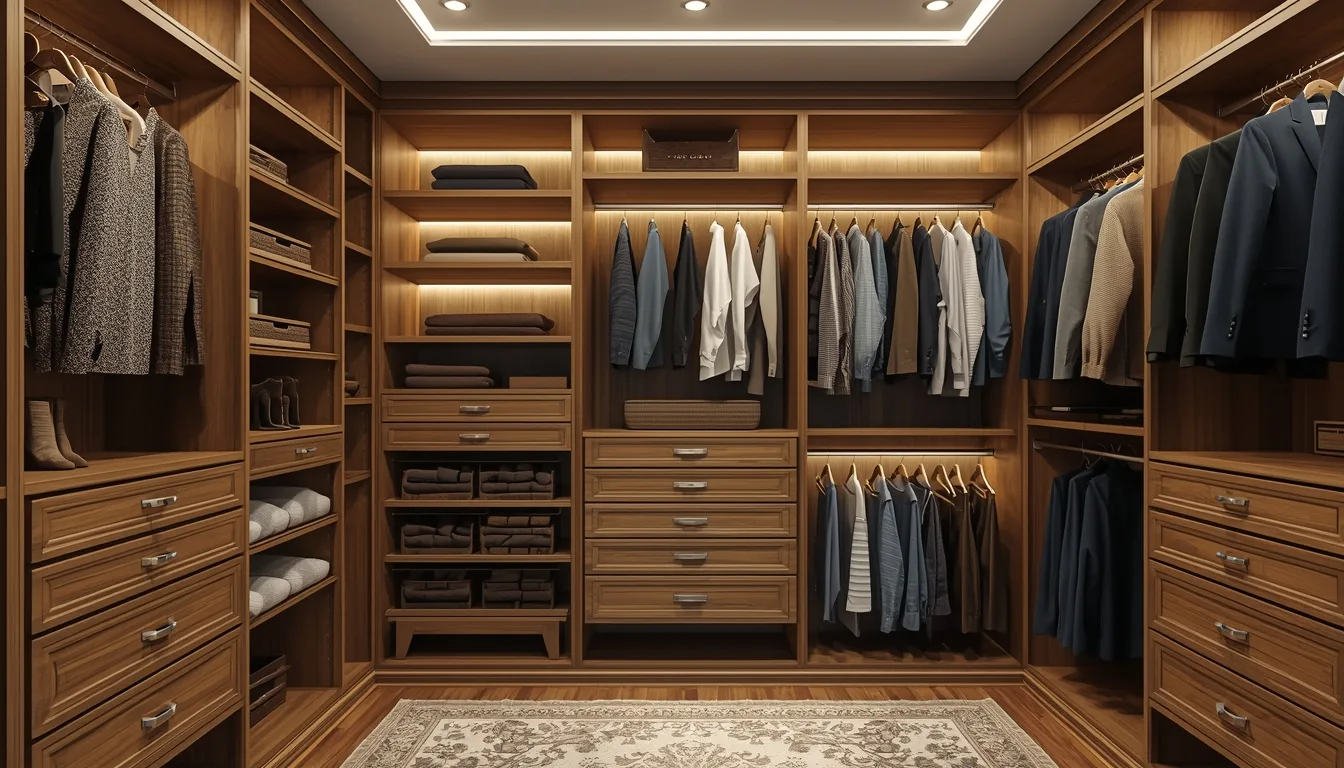 Walk-in closet system designed and installed by Aureo Furniture Solution in Alpharetta, GA