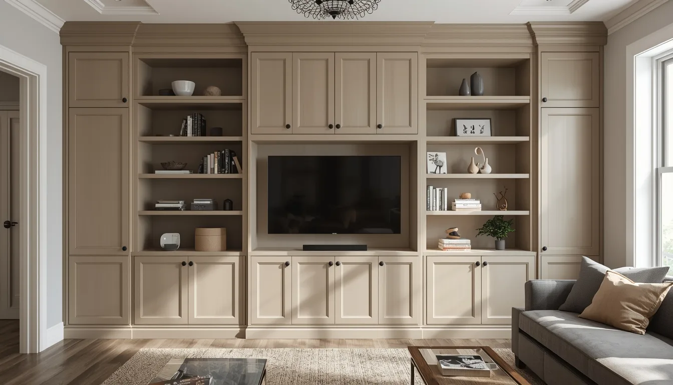 Custom storage solution with floating shelves installed by Aureo Furniture Solution in Marietta, GA