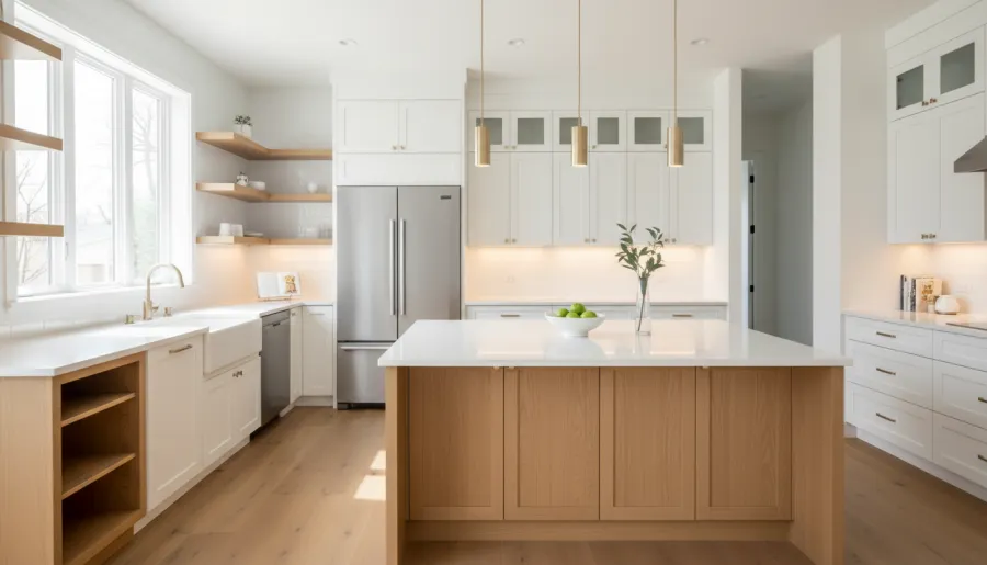 White shaker kitchen cabinet installation with island by Aureo Furniture Solution in Sandy Springs, GA